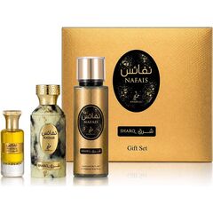 KHADLAJ NAFAIS SHARQ DÁRKOVÁ SADA EDP 100 ML, TĚLOVÝ SPREJ 250 ML A PARFÉMOVANÝ OLEJ 24 ML