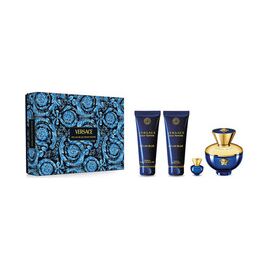 VERSACE DYLAN BLUE POUR FEMME GIFT SET EDP 100 ML, BODY LOTION 100 ML, SHOWER GEL 100 ML AND MINIATURE EDP 5 ML