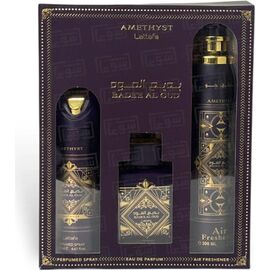 LATTAFA BADE'E AL OUD AMETHYST GIFT SET EDP 100 ML, DEOSPRAY 200 ML A AIR FRESHENER 300 ML