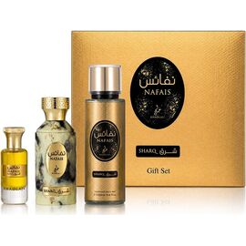 KHADLAJ NAFAIS SHARQ DÁRKOVÁ SADA EDP 100 ML, TĚLOVÝ SPREJ 250 ML A PARFÉMOVANÝ OLEJ 24 ML