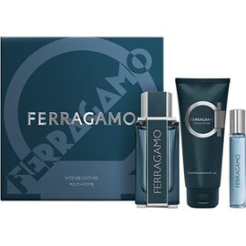 SALVATORE FERRAGAMO FERRAGAMO INTENSE LEATHER DÁRKOVÁ SADA EDP 100 ML, SPRCHOVÝ GEL 100 ML A MINIATURKA EDP 15 ML