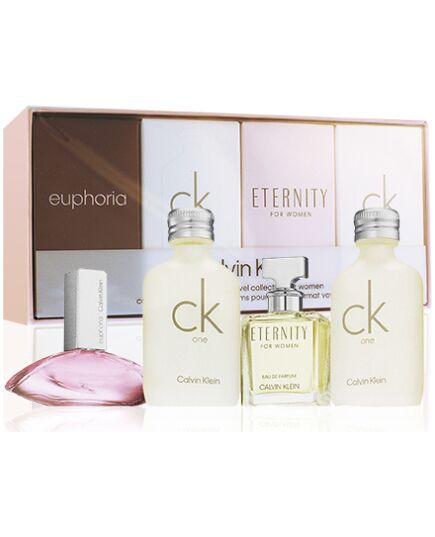 CALVIN KLEIN LADIES SET W (ETERNITY EDP 5ML + EUPHORIA EDP 4ML + 2X CK ONE EDT 10ML)