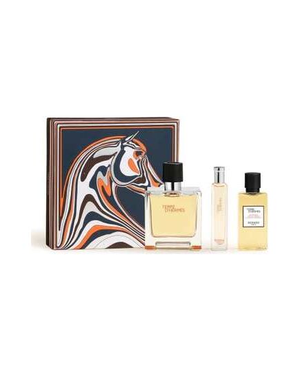 HERMÈS TERRE D´HERMES PURE PERFUME GIFT SET PARFUM 75 ML, SPRCHOVÝ GEL 40 ML A MINIATURKA PURE PERFUME 15 ML