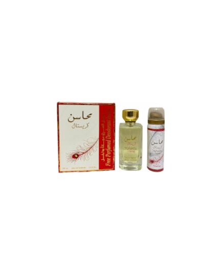 LATTAFA PERFUMES MAHASIN CRYSTAL GIFT SET EDP 100 ML AND DEOSPRAY 75 ML