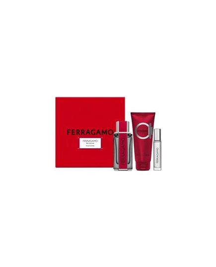SALVATORE FERRAGAMO FERRAGAMO RED LEATHER GIFT SET EDP 100 ML, SHAMPOO AND SHOWER GEL 100 ML AND MINIATURE EDP 10 ML
