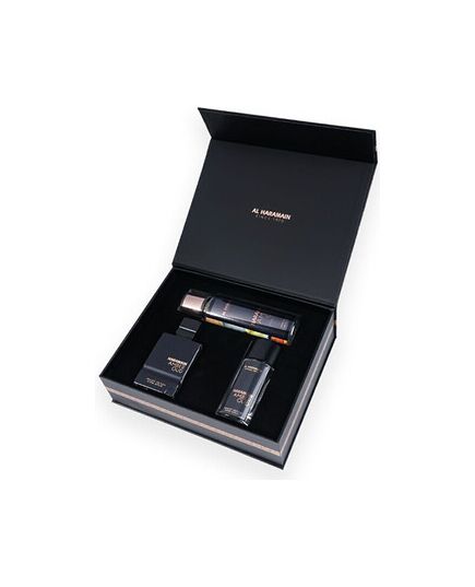 AL HARAMAIN AMBER OUD PRIVATE EDITION DÁRKOVÁ SADA EDP 75 ML, EDP 30 ML A TĚLOVÝ ZÁVOJ 250 ML
