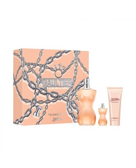 JEAN PAUL GAULTIER CLASSIQUE GIFT SET EDT 100 ML, TĚLOVÉ MLÉKO 75 ML A MINIATURKA EDT 6 ML