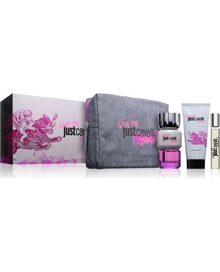 CAVALLI ROBERTO JUST CAVALLI GIVE ME MAGIC FOR HER DÁRKOVÁ SADA EDP 90 ML, TĚLOVÉ MLÉKO 100 ML, MINIATURKA EDP 15 ML A KOSMETICKÁ TAŠKA