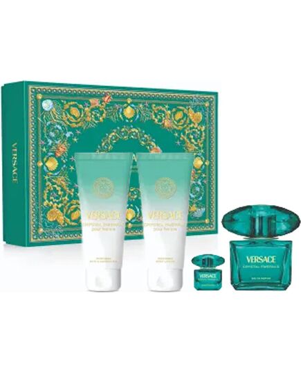 VERSACE CRYSTAL EMERALD DÁRKOVÁ SADA EDP 90 ML, MINIATURKA EDP 5 ML, SPRCHOVÝ GEL 100 ML A TĚLOVÉ MLÉKO 100 ML