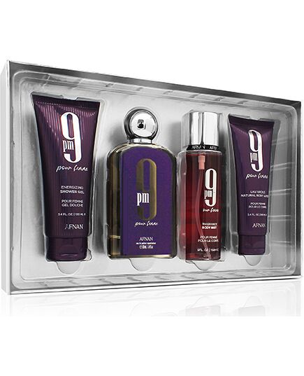 AFNAN 9PM POUR FEMME DÁRKOVÁ SADA EDP 100 ML, SPRCHOVÝ GEL 100 ML, TĚLOVÝ ZÁVOJ 150 ML A TĚLOVÉ MLÉKO 100 ML