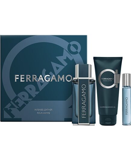 SALVATORE FERRAGAMO FERRAGAMO INTENSE LEATHER DÁRKOVÁ SADA EDP 100 ML, SPRCHOVÝ GEL 100 ML A MINIATURKA EDP 15 ML