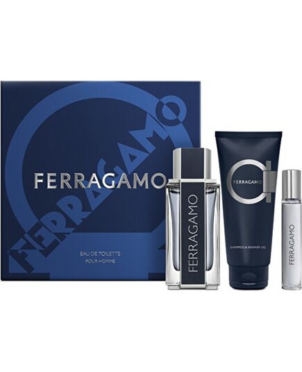 SALVATORE FERRAGAMO FERRAGAMO FOR MEN DÁRKOVÁ SADA EDT 100 ML, SPRCHOVÝ GEL A ŠAMPON 100 ML A MINIATURKA EDT 15 ML