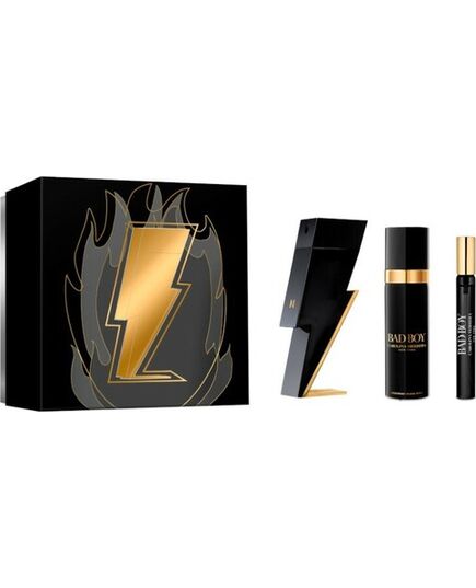 CAROLINA HERRERA BAD BOY GIFT SET EDT 100 ML, DEOSPRAY 100 ML AND MINIATURE EDT 10 ML